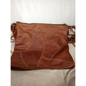 Lucky Brand Purse Shoulder Bag Hobo Distressed Brown Leather Patchwork Stitches